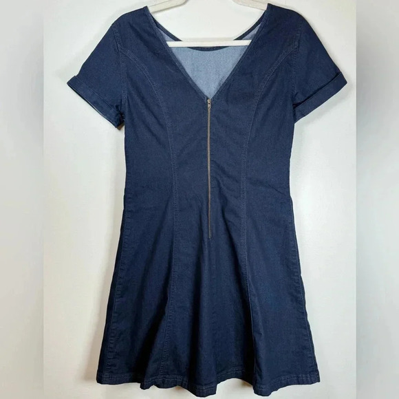 Mavi Denim Dress Dark Wash V-Back Cotton Blend Short Sleeve Women’s Size Large - Picture 3 of 7